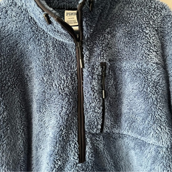 Victoria Secret PINK Blue Teddy/Sherpa 1/4 Zip Pullover Size Medium - Picture 2 of 5